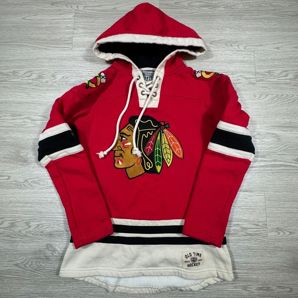 Old Time Hockey Women's Chicago Blackhawks Hoodie Red Lace Up Small NHL‎